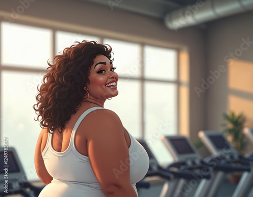Plus-size woman smiles cheerfully in gym. Wearing tank top. Background blurred gym with treadmills. Looks happy, healthy. Scene evokes positivity, fitness. Active woman indoor. Enjoying workout. Body Free Download Plus-size woman smiles cheerfully in gym. Wearing tank top. Background blurred gym with treadmills. Looks happy, healthy. Scene evokes positivity, fitness. Active woman indoor. Enjoying workout. Body - GFXLoad