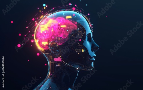 Futuristic human brain and neural connections in vibrant colors