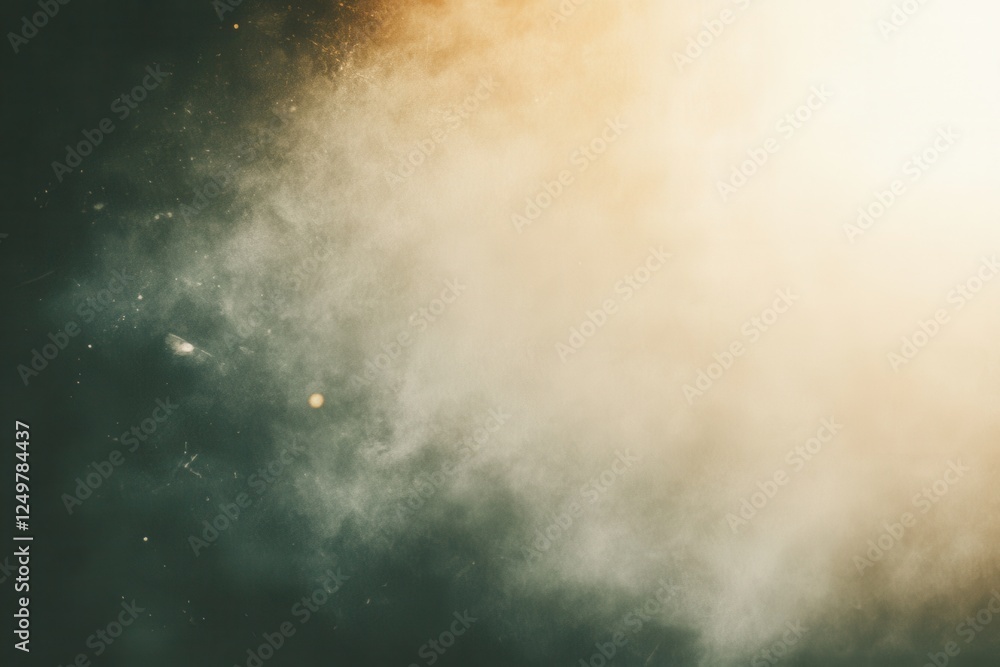 Fototapeta premium Soft, ethereal light blends with swirling smoke, creating a mystical and atmospheric scene with a warm, glowing effect