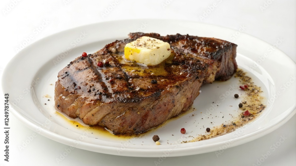 Roasted ribeye steak with spices and melted butter, spice, melted, aroma, herb Roasted ribeye steak with spices and melted butter, spice, melted, aroma, herb