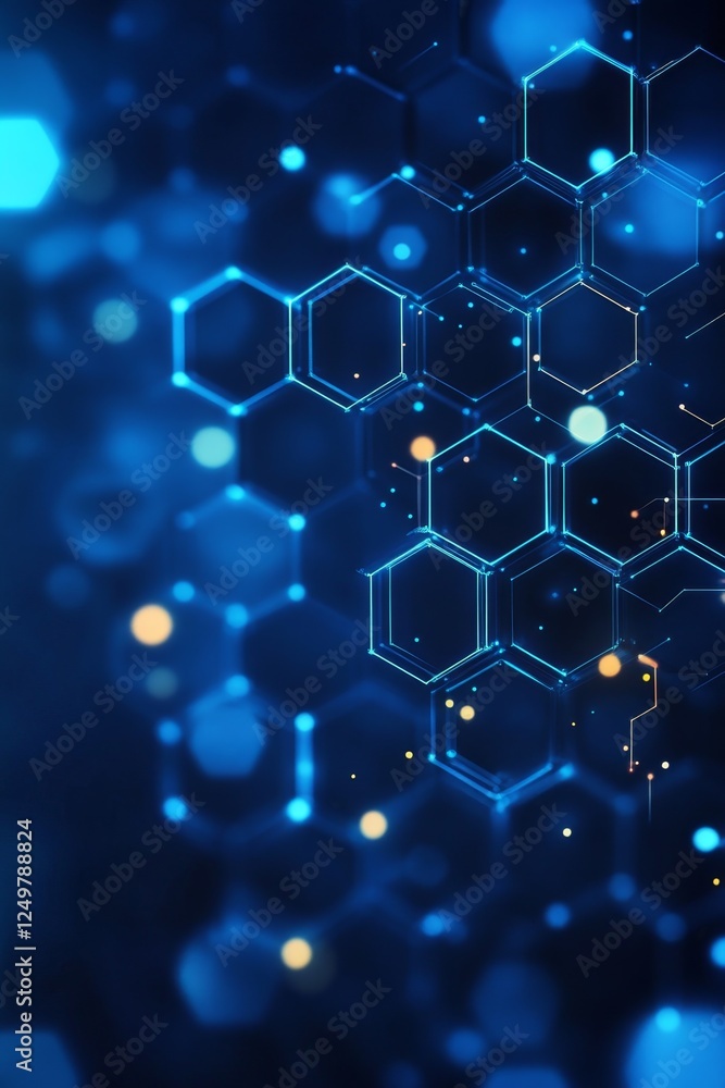 Blue glowing hexagons network, digital background, tech concept Blue glowing hexagons network, digital background, tech concept