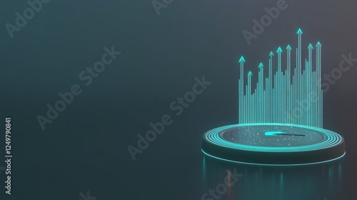 Futuristic business growth concept with neon arrows and technology graph