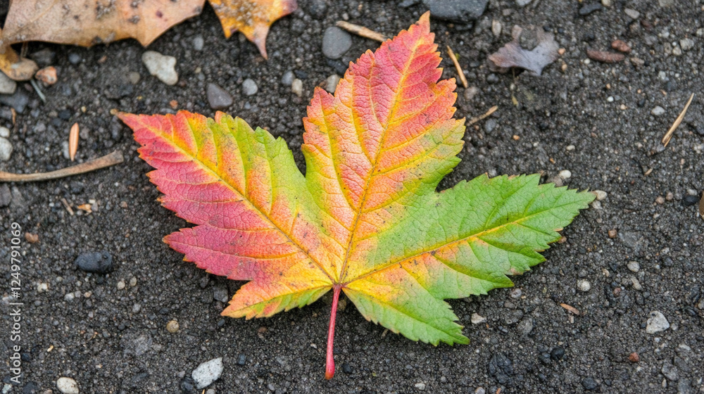 A colorful autumn leaf rests on the ground, symbolizing change and renewal, set against a peaceful natural backdrop, evoking calm, reflection, and the beauty of nature’s cycles A colorful autumn leaf rests on the ground, symbolizing change and renewal, set against a peaceful natural backdrop, evoking calm, reflection, and the beauty of nature’s cycles