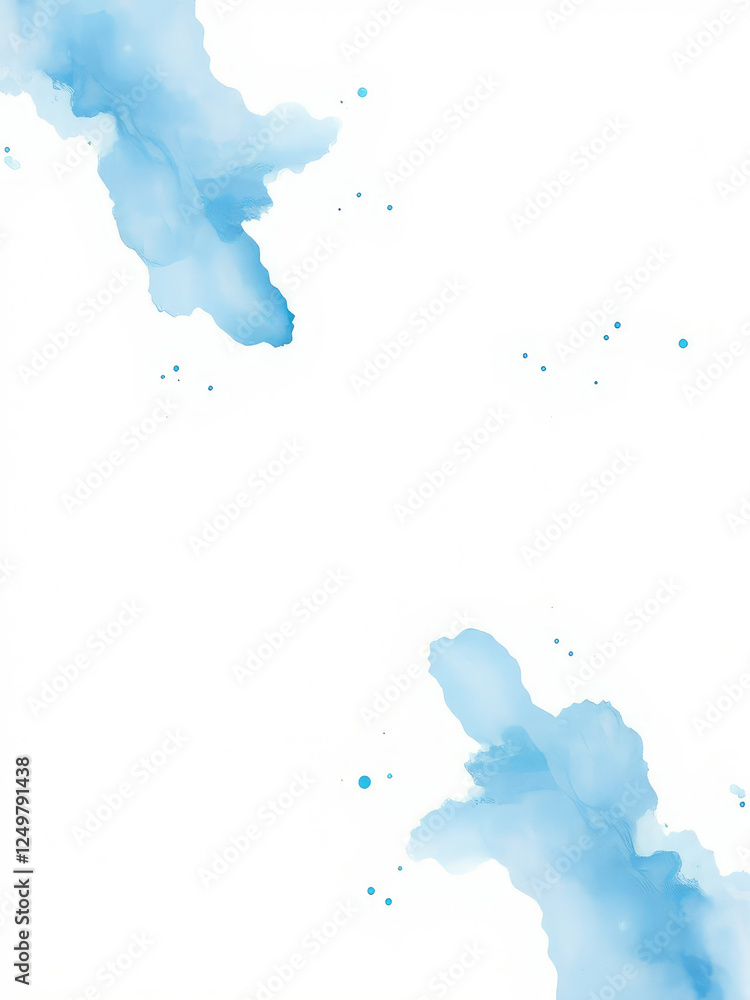 Obraz premium Soft blue watercolor stains in a random pattern on a clean surface , soft blue, calming atmosphere, abstract design, watercolor, gentle hues