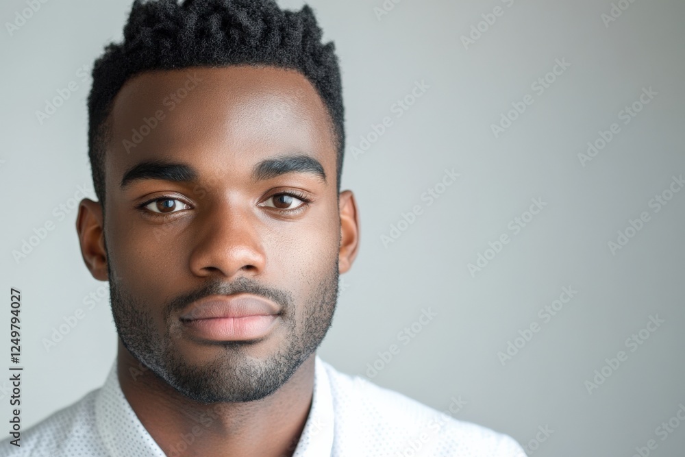 Obraz premium Confident Young Man with Natural Hair Posing Against a Neutral Background