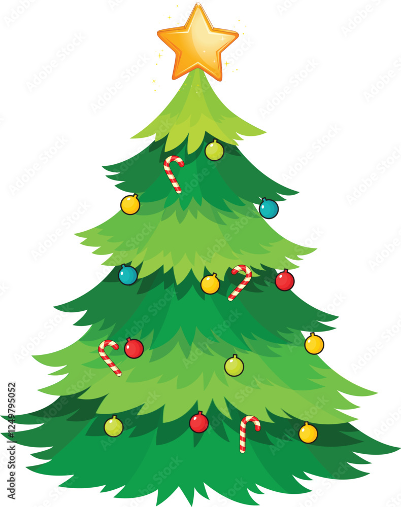 Fototapeta premium Traditional Decorated Christmas Tree with Star