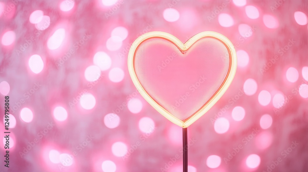 Glowing neon heart sign against a soft pink bokeh background. Glowing neon heart sign against a soft pink bokeh background.
