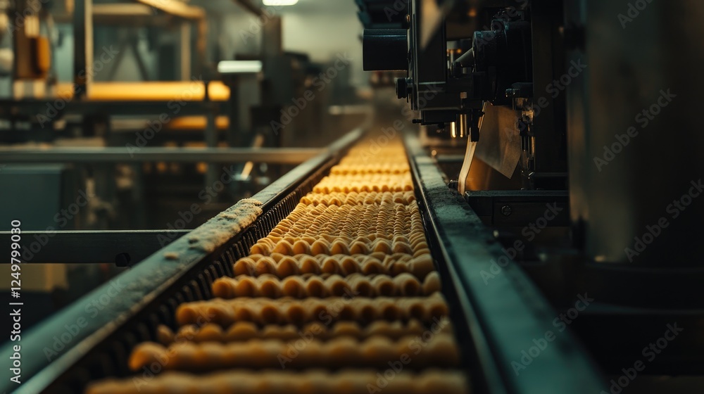 Industrial pasta production line extruding spaghetti onto drying racks. Industrial pasta production line extruding spaghetti onto drying racks.