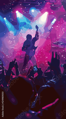 Smartphone Photography of Guitarist Rocking Out on Stage During Live Concert