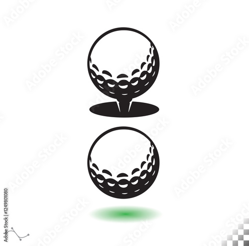 A sleek vector icon featuring a modern, elegant gold golf ball on a tee and another hovering over grass, symbolizing precision and style.