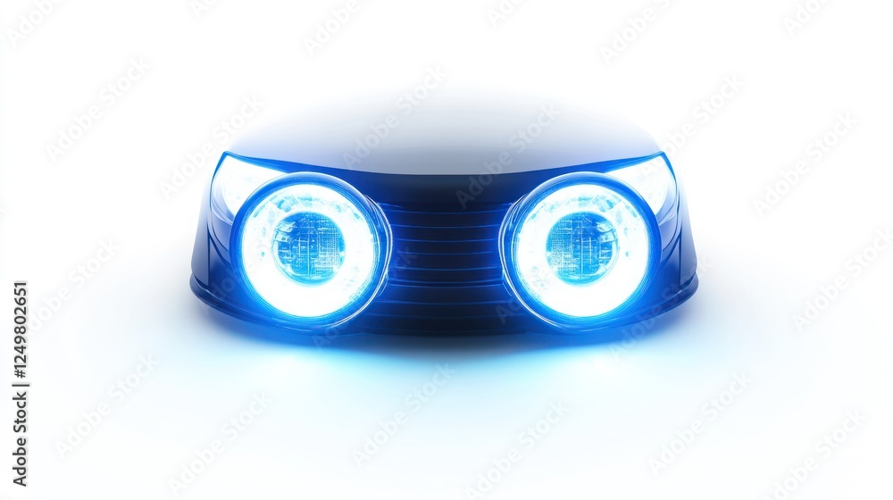 A stylized representation of a car's headlights emitting bright blue light. A stylized representation of a car's headlights emitting bright blue light.
