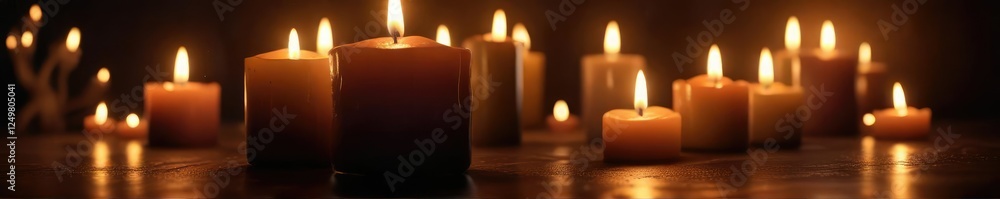 soft warm glow of candlelight illuminates the dark space, serene, serene, shadows soft warm glow of candlelight illuminates the dark space, serene, serene, shadows
