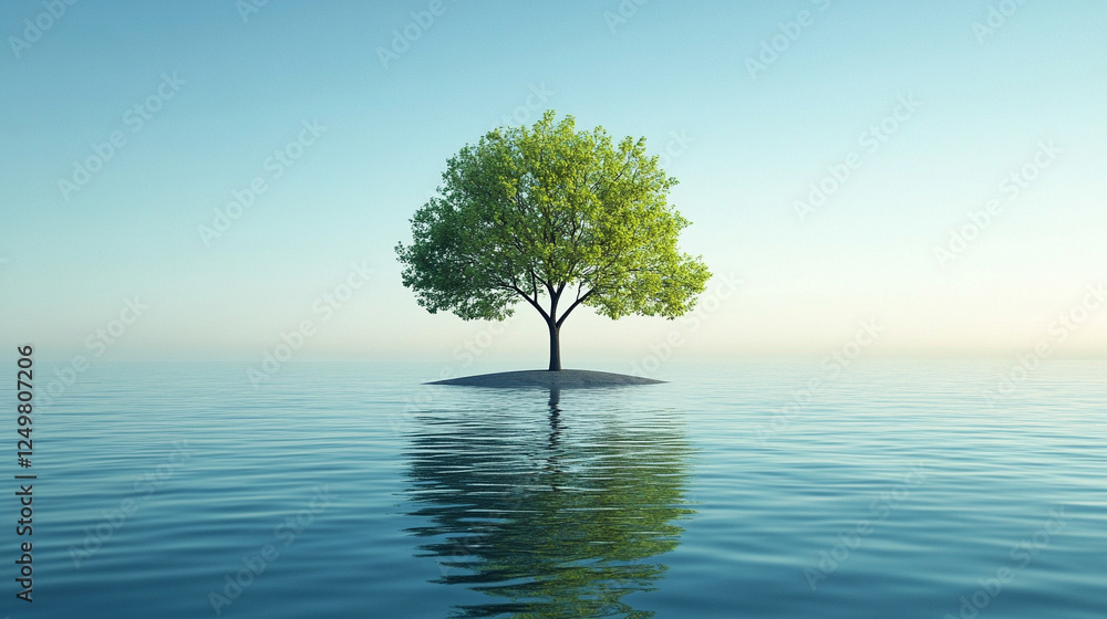 A serene island with a single green tree stands alone in a vast ocean, symbolizing isolation and resilience, with a blurred, empty background evoking modern minimalism.
A serene island with a single green tree stands alone in a vast ocean, symbolizing isolation and resilience, with a blurred, empty background evoking modern minimalism.