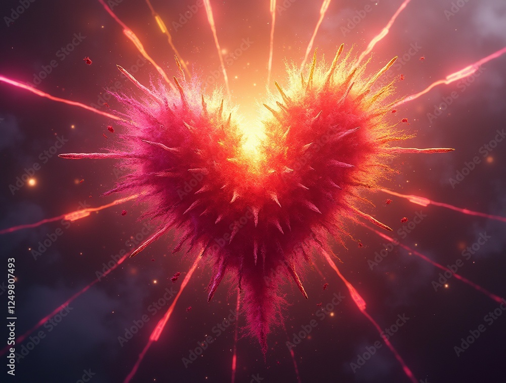 Fototapeta premium Abstract heart design, showcasing a dynamic explosion of color and energy. 