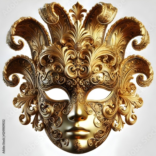 Exquisite Golden Masquerade Mask with Ornate Baroque Design and Intricate Details - Perfect for Carnival, Luxury Events, and High-End Costume Themes