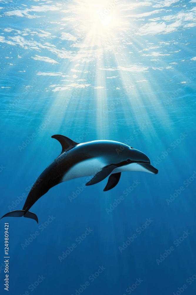 Vaquita dolphin in clear ocean water with sun rays penetrating the surface Vaquita dolphin in clear ocean water with sun rays penetrating the surface