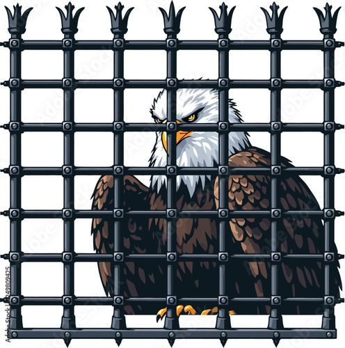 Vsai majestic bald eagle behind iron bars illustration