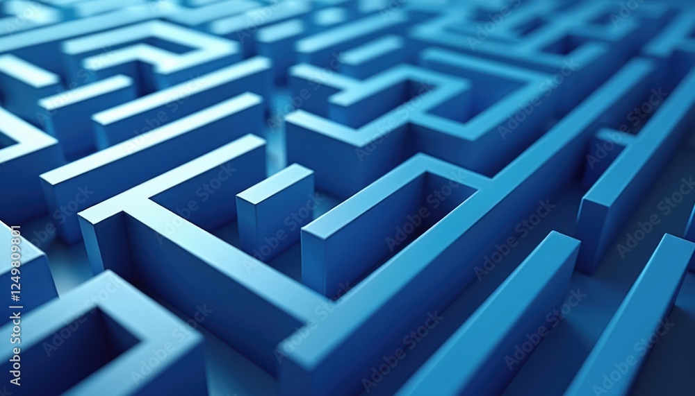 Abstract blue maze design. 3D illustration with bright color. Represents business concepts like innovation problem solving. Futuristic style background. Endless path. Graphic design. Modern Abstract blue maze design. 3D illustration with bright color. Represents business concepts like innovation problem solving. Futuristic style background. Endless path. Graphic design. Modern