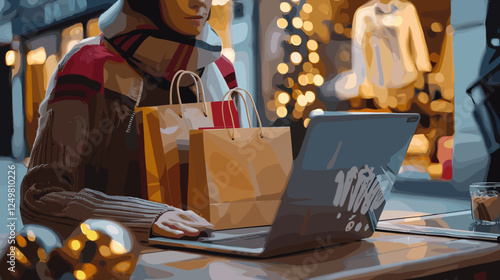 Tech-Savvy Shopper Utilizing Computer, Smartphone and Laptop for Seamless Online Purchasing with Secure Credit Card