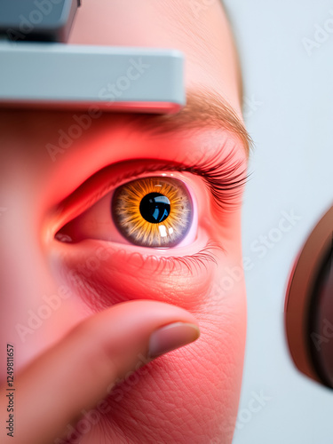 Human eye anatomy taking images with Mydriatic Retinal cameras. Examination of the eye, diabetic retinopathy, ARMD photo