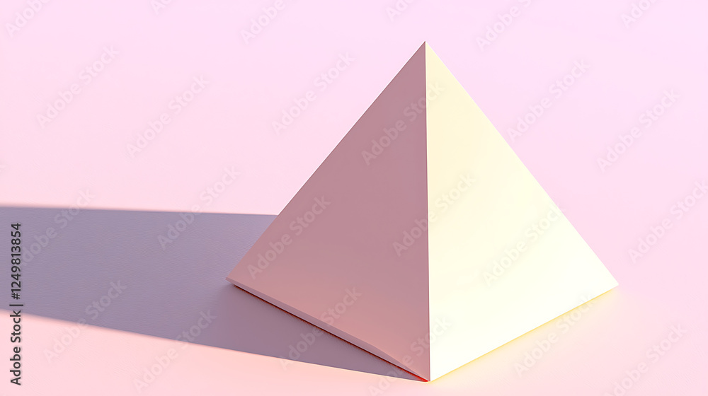A white pyramid is sitting on a pink background A white pyramid is sitting on a pink background