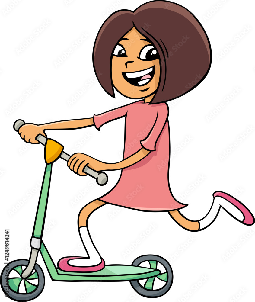 cartoon elementary age girl character on schooter