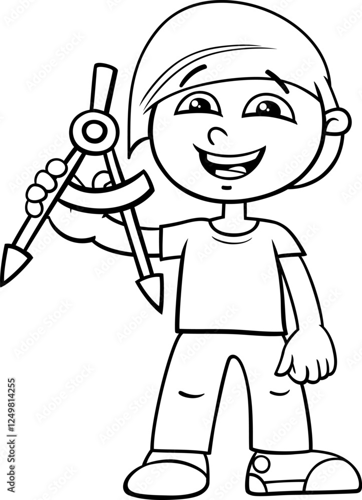 cartoon elementary age boy with school compass coloring page cartoon elementary age boy with school compass coloring page