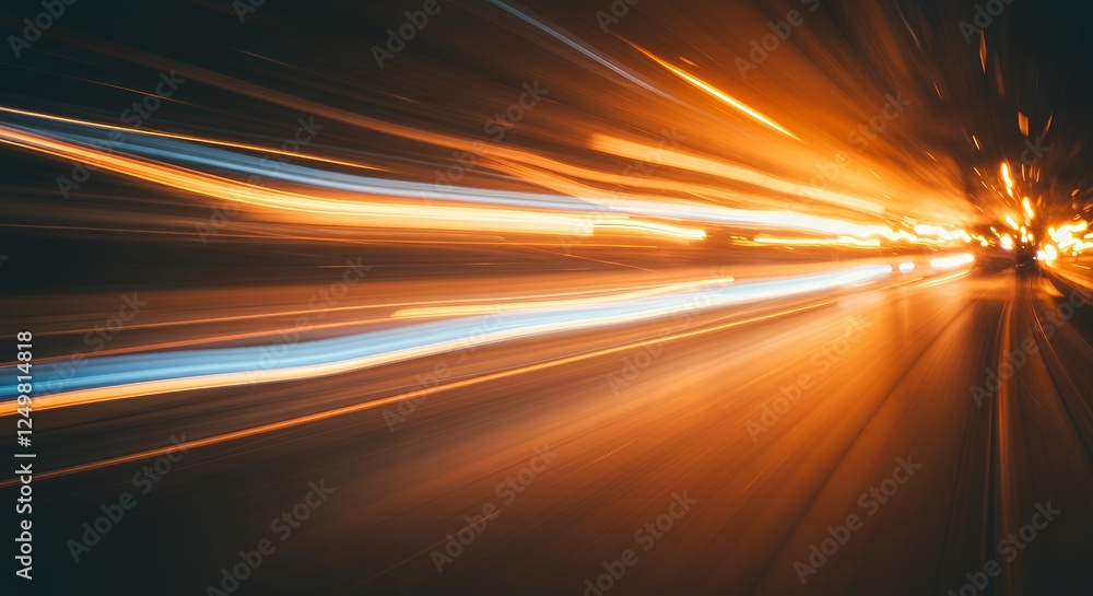 Streaks of Light Creating Motion Blur Effect on Highway at Night Streaks of Light Creating Motion Blur Effect on Highway at Night