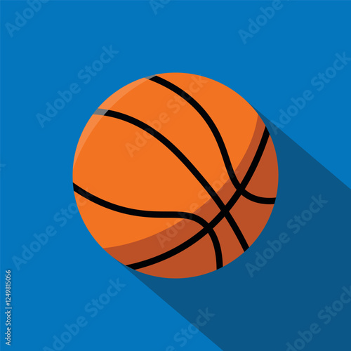 Basketball with long shadow. Flat style vector illustration