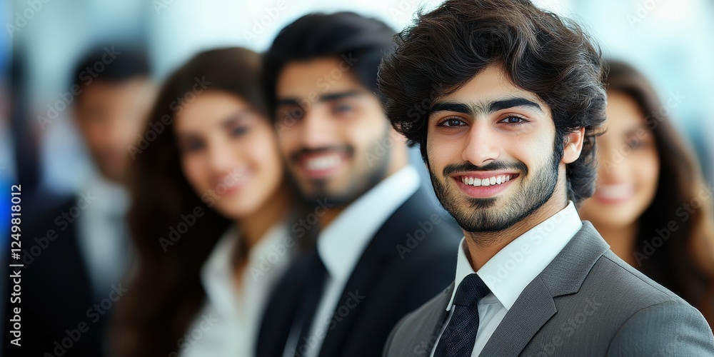 A group of young professionals stands together in a bright office setting, smiling confidently. They are dressed in formal attire and engaged in conversation at a networking event A group of young professionals stands together in a bright office setting, smiling confidently. They are dressed in formal attire and engaged in conversation at a networking event