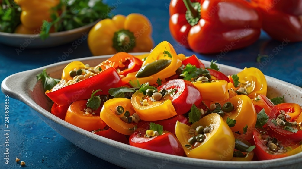 Marinated Bell Pepper Salad: A Vibrant Top-View of Freshness and Color Marinated Bell Pepper Salad: A Vibrant Top-View of Freshness and Color