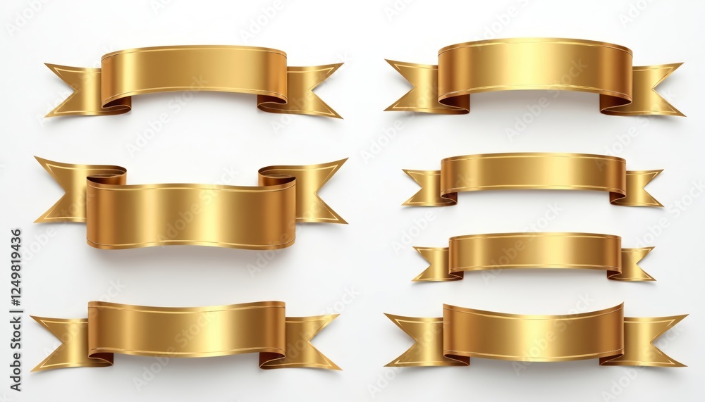 Set of shiny gold ribbons. Decorative design elements. Curved shapes. Blank space for text logo. Elegant, festive. Versatile for various design projects. Suitable for celebration. Great for digital Set of shiny gold ribbons. Decorative design elements. Curved shapes. Blank space for text logo. Elegant, festive. Versatile for various design projects. Suitable for celebration. Great for digital