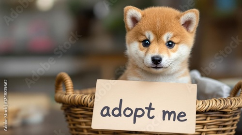 Cute Little Puppy in a Basket with 