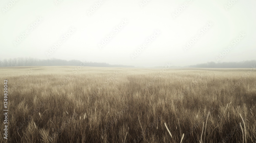 Foggy wheat field landscape; rural scene; calm, misty morning; nature background Foggy wheat field landscape; rural scene; calm, misty morning; nature background