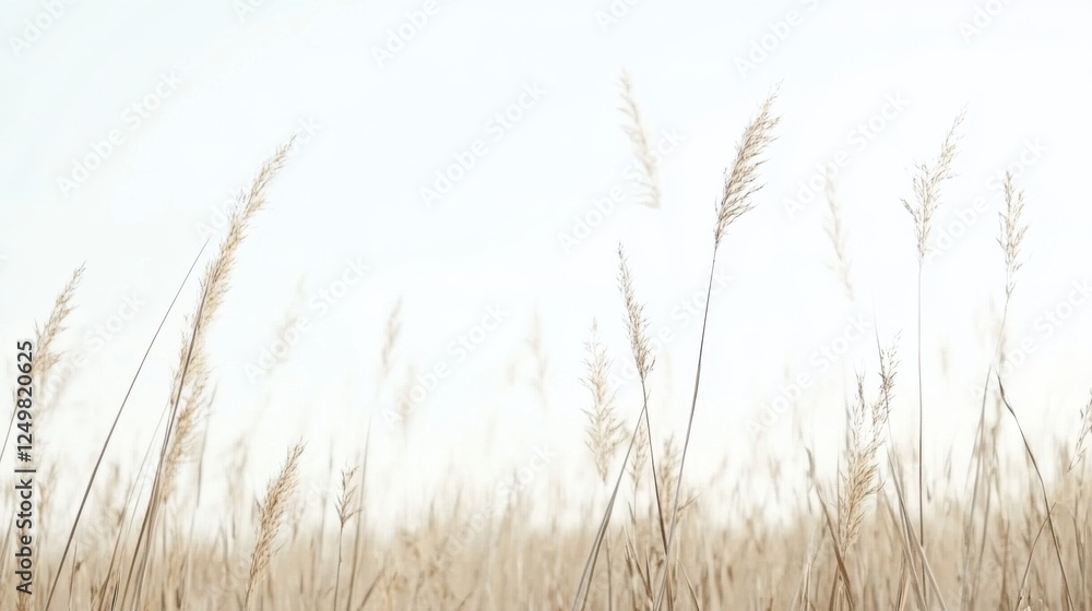 Golden reeds swaying gently in a vast field under a bright sky; nature background Golden reeds swaying gently in a vast field under a bright sky; nature background