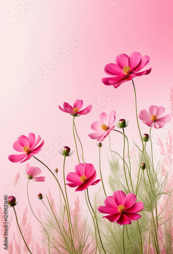 Wallpaper Mural Zarte Wildblumen in Rosa- und Pinktönen, arrangiert vor einem pastellrosa Hintergrund – harmonisch und elegant in der Trendfarbe „Transcendent Pink“. Generative KI. Torontodigital.ca