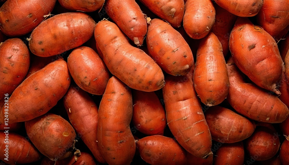 Freshly harvested sweet potatoes in a rustic setting ready for market sale Freshly harvested sweet potatoes in a rustic setting ready for market sale