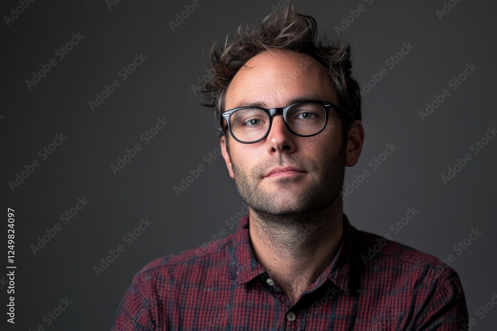 Obraz premium Confident Young Man in Glasses Posing Against a Dark Background
