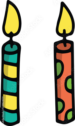 Colorful Striped and Polka Dot Birthday Candles Illustration

