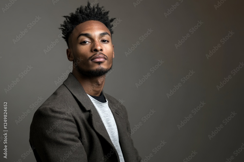 Obraz premium Confident Young Man in Stylish Attire Against a Neutral Background