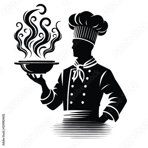 Chef Silhouette Holding Dish