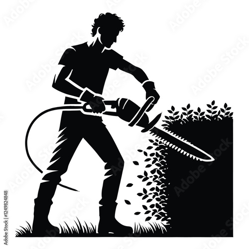 Gardener Trimming Hedges