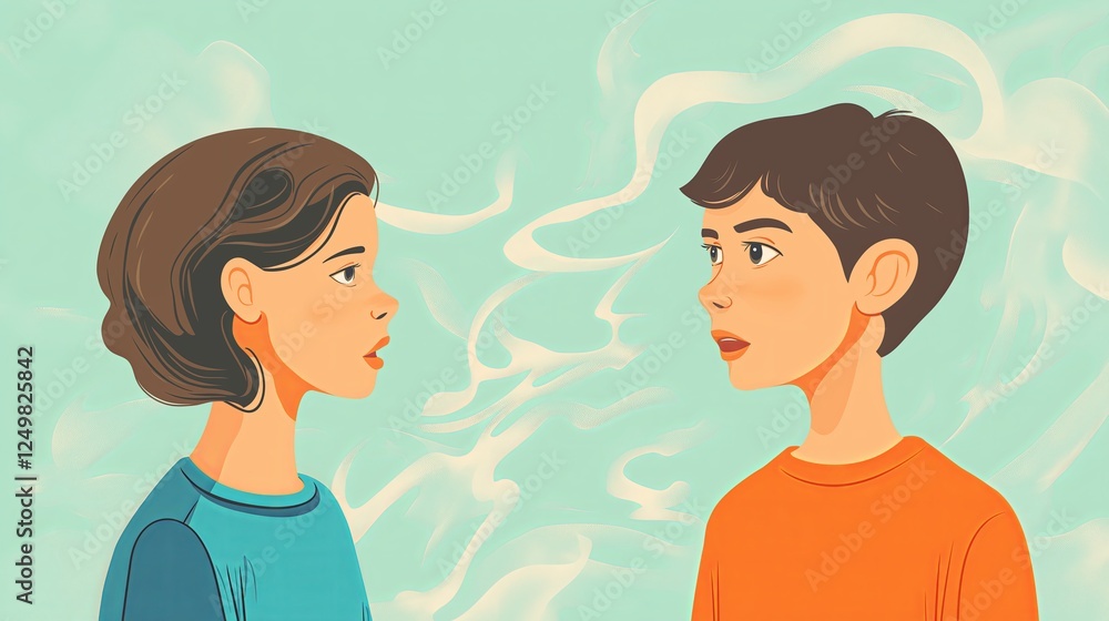 Mother Talking to Boy with Autism Illustration Mother Talking to Boy with Autism Illustration