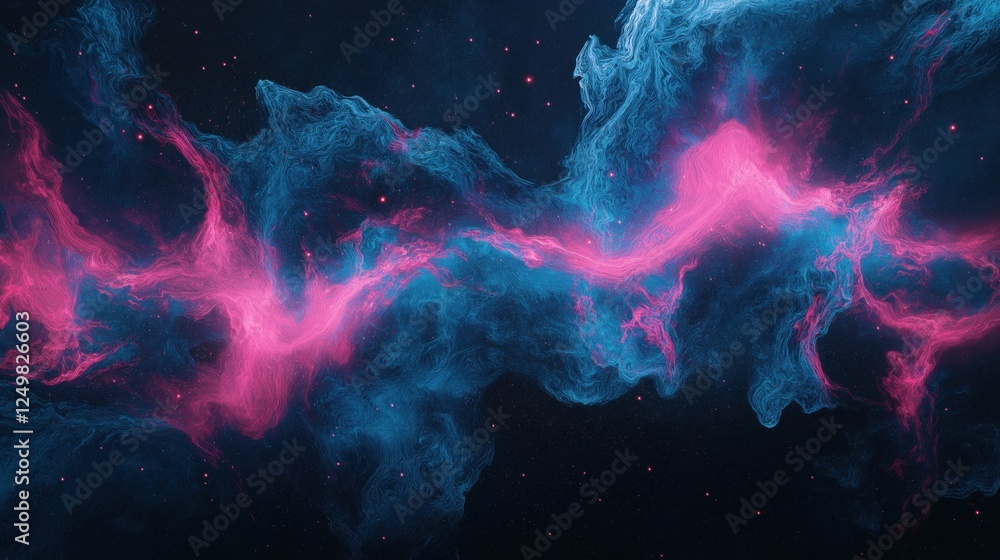 Fototapeta premium Neon pink and blue cosmic waves flowing in futuristic abstract space design