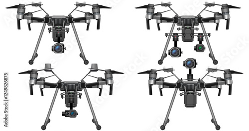 Professional Drones, Drone Illustrations, Drone Vectors - aerial photography or film from the sky with 4K resolution - why get a single drone vector when this file gives you 4 vectors
