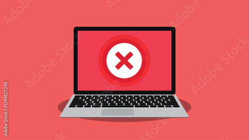 Laptop with cross mark on screen. information rejected. Notification failed. Flat style vector illustration