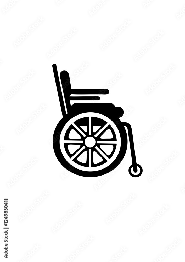 Fototapeta premium Wheelchair icon in black silhouette style on a clean background