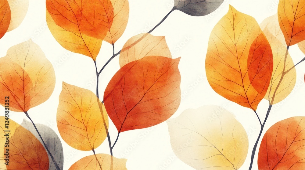 Autumnal Harmony: A Delicate Watercolor Leaves Pattern with Warm Tones Autumnal Harmony: A Delicate Watercolor Leaves Pattern with Warm Tones