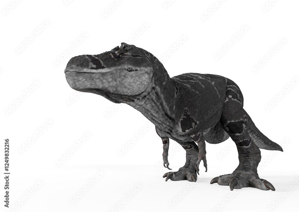 tyrannosaurus mcraeensis is crouching in white background in side view tyrannosaurus mcraeensis is crouching in white background in side view