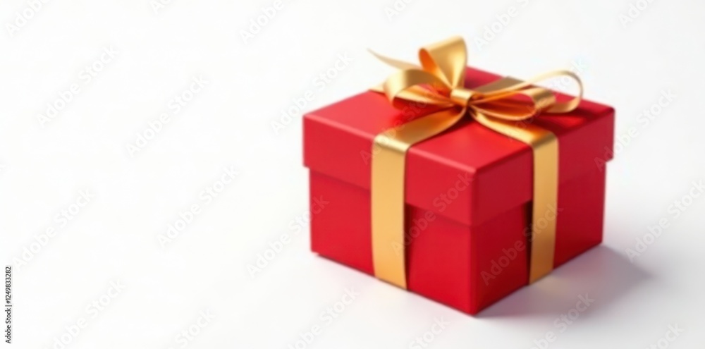 Red gift box, gold ribbon, isolated white background, red gift, wrapped, celebration Red gift box, gold ribbon, isolated white background, red gift, wrapped, celebration